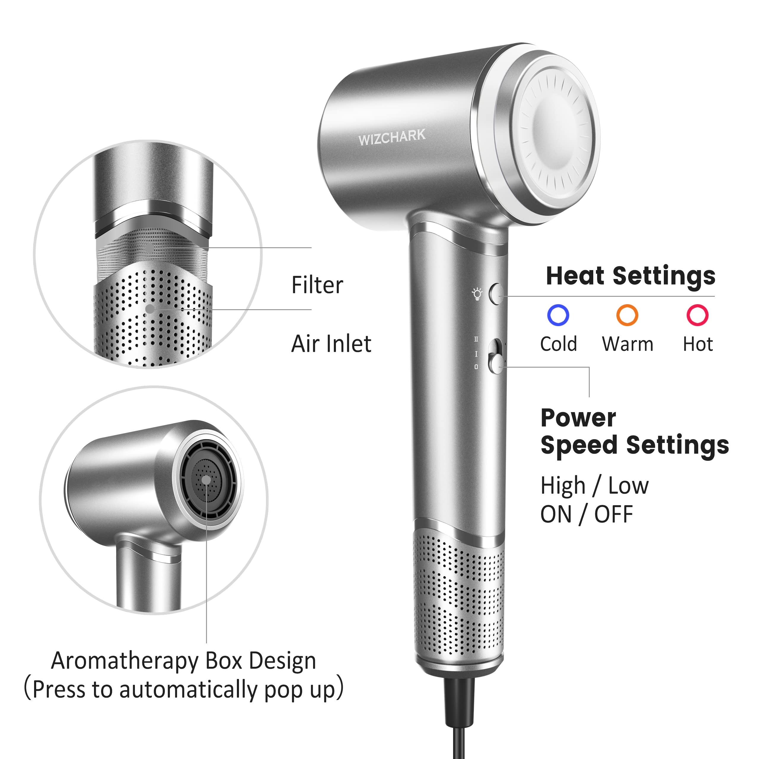 Secador iônico de 3 cores com motor sem escova de 110.000 RPM para secagem rápida